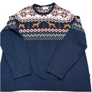 Maglione Vacanze Elasticizzato Old Navy Dog Nordic Fair Isle Blu L/S | Uomo XXL 2XL - Foto 1 di 5
