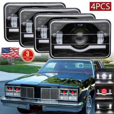 DOT For 1977-1991 Chevy Oldsmobile Delta 88 4PCS 4x6" LED Headlights Hi-Lo DRL - Image 1 of 4