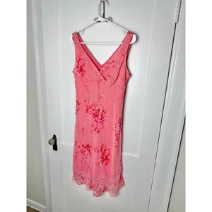 Vintage Johnnie M Babydoll Floral Midi Dress Pastel Pink Floral Slinky Y2K 10 - Picture 1 of 6