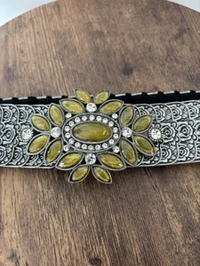 Y2K Vintage Silberfarben Stretch Gürtel Strass-Blumenform Schnalle Gürtel Damen - Bild 1 von 11