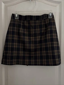 Neu mit Etikett orangefarbener karierter Damenrock Reißverschluss hinten hohe Taille A-Linie Minirock Medium - Bild 1 von 6