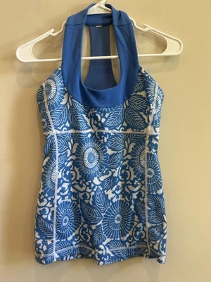 Lululemon Scoop Neck Bra Tank Size 6 Beachy Floral Blue White Yoga Run - Image 1 of 4