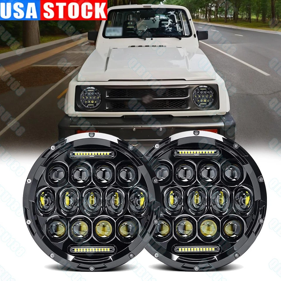 Par de faros redondos LED DRL sellados haz alto/bajo para Suzuki Samurai SJ410 7 pulgadas Foto 1 de 4