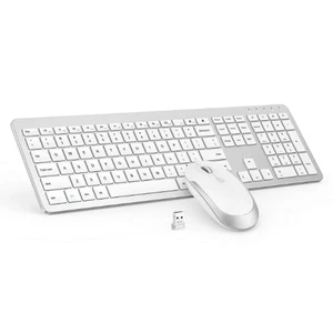 Wireless Full Size Keyboard & Mouse Combo, White/Silver 2.4G USB Thin - Picture 1 of 10