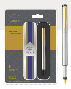 Parker Vector Stainless Steel Fountain Pen Gold Trim (Pack Of 3) - Picture 1 of 3