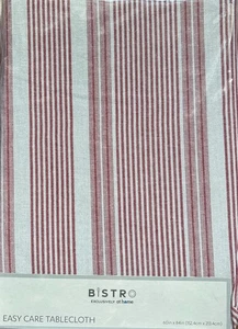 At HOME Bistro Exclusive Cloth Striped Tablecloth White Red Stripes -  60" x 84" - Picture 1 of 9