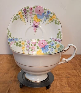 Vintage Royal Standard Tea Set. Hollyhocks 1949 Beautiful Rare Teacup and Saucer - Picture 1 of 13