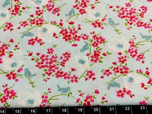 Tina Scrap 9"x21" Floral Bird Spring Easter Birdhouse Flower Tree Fabric Cotton - Picture 1 of 1