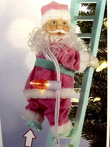 MR. CHRISTMAS SUPER CLIMBING SANTA 43" LADDER LIGHTS MOTION & MUSIC PINK & BLUE - Picture 1 of 8