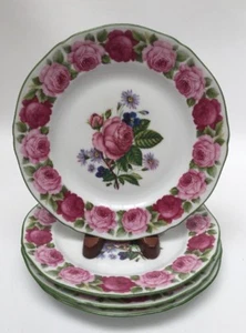 Set of 4 Rochard Limoges France Pink Roses Salad Plates Green Trim Excellent! - Picture 1 of 3