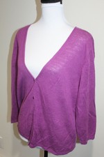 Eileen Fisher 100% Linen Purple Knit Cardigan Top Sweater 5-button low V Size XL