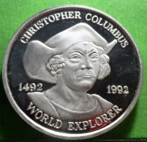 Prova, medaglia, CRISTOFORO COLOMBO. ESPLORATORE DEL MONDO 1492-1992. Argento puro. - Foto 1 di 2