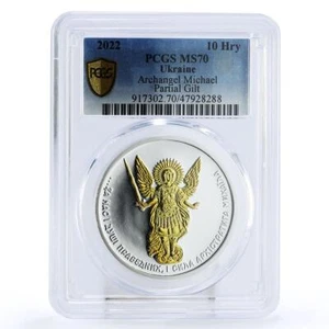 Ukraine 10 hryvnias Religion Archangel Michael MS70 PCGS gilded silver coin 2022 - Picture 1 of 2