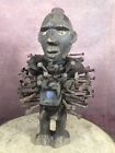 Authentic African Tribal  Art Wooden Statue / Mask Bascongo/ Nkisi Nkondi Bronze