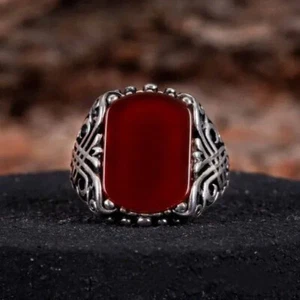 Solid 925 Sterling Silver Handmade Red Onyx Statement Anniversary Ring - Picture 1 of 7
