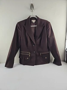 Michael By Michael Kors Blazer Women’s Size 14 Brown Jacket Suit Zippers Pockets - Picture 1 of 23
