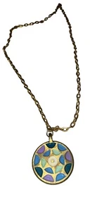 Vintage 1969 Terra Sancta Israel Round Multicolor Pendant Necklace - Picture 1 of 3