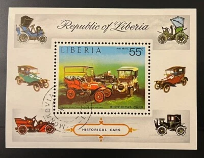 Travelstamps: 1973 Liberia Souvenir Sheet #C199 Historical Cars CTO NH - Image 1 of 4