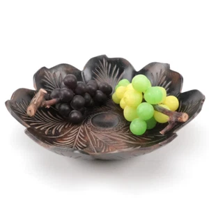 Purple and Green Glass Grapes on Wood Stems in Etched Metal Floriform Bowl - Picture 1 of 10