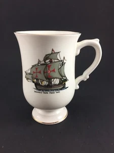COPA DE PORCELANA BLANCA CROWN STAFFORDSHIRE CON ENVÍO COLÓN ""SANTA MARIA"" BORDE DORADO - Imagen 1 de 5