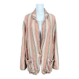 Free People Simply Stripe Blazer Gr. M Leinenmischung Knopf Taschen Oversized Boho - Bild 1 von 13