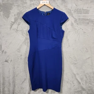Cue City WOMENS DRESS BLUE CUP SLEEVE Mini Sheath Dress Sze 12 POLYESTER STRETCH - Picture 1 of 15