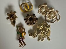 Vintage Brooch Pin Lot Of 6 Gold Tone Signed & Unsigned