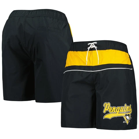 Men's Starter Black Pittsburgh Penguins Freestyle Volley Swim Shorts Cover