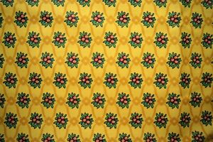 2+ Yards Red Green Flowers on Yellow Damask Cotton Upholstery Fabric 92" X 54"