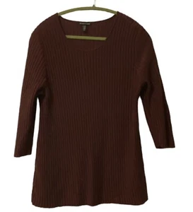 Eileen Fisher Wollpullover gerippt Gr. Large 3/4 Arm Farbe rostrot weinrot - Bild 1 von 8