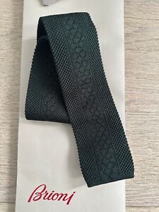 Brioni Textured Knit Tie Forest Green Square Ends 100% Silk Made in Italy Bag