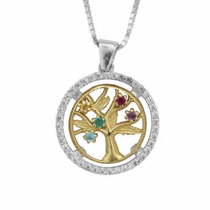 Pendant  Tree of Life Multicolor Crystals CZ Silver 925 Gold 9K - Picture 1 of 4