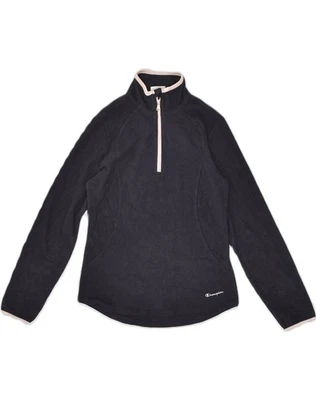 CHAMPION Boys Zip Neck Fleece Jumper 11-12 Years Large Black Polyester ZN56 - Image 1 of 3