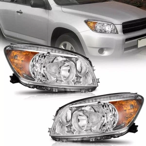 Pair Headlights Assembly for 2006-2008 Toyota RAV4 Chrome Lamps Left + Right - Picture 1 of 16