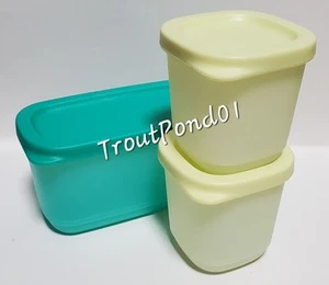 Tupperware Basic Brillante Cuadrado Redondo Mini Verde + Verde azulado Almacenamiento Nevera Snack Set - Imagen 1 de 4