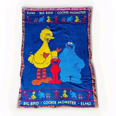复古 Northwest Company 芝麻圣饼干怪物 Elmo 大鸟针织毯 — 第 1/4 张图片