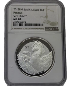 2018 PEGASUS HIGH RELIEF BRITISH VIRGIN ISLANDS NGC MS70 - Picture 1 of 2