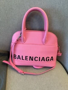 Balenciaga Ville Pink Stamped With Logo Calfskin Leather Large - Picture 1 of 14