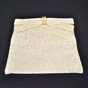 Vintage Cream Flat Square Pattened Snap Evening Clutch Purse - Picture 1 of 13