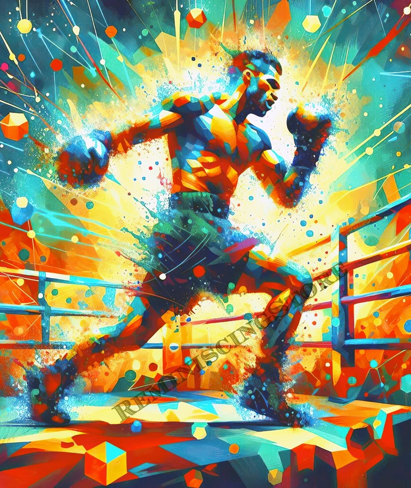 " In the Ring " Boxing competition splashes of paint abstract art #1  Reprint - Image 1 of 1