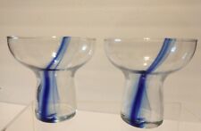 2 Libby Style Blue Swirl Martini Stemless Glasses Beautiful Excellent Condition 