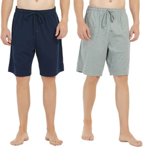 2 Pack Mens 100% Cotton Pajama Shorts, Lightweight Lounge Pant with Pockets Soft - Picture 1 of 12