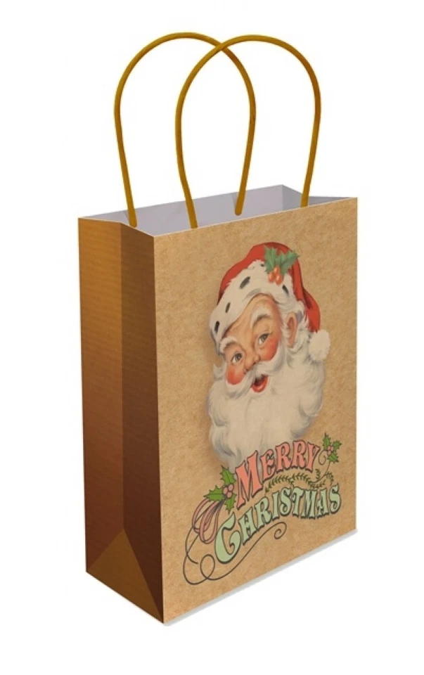 PW Paper Party Bags x10 Christmas Gift Bag With Handles TRADITIONAL Santa Loot Bag