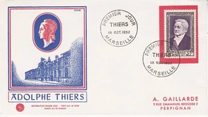 Enveloppe 1er jour Adolphe Thiers Homme d'Etat Français 1952 FDC 2 - Picture 1 of 2