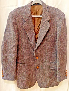 Harris Tweed Sport Coat Mens 46R Brown Scottish Wool Jacket Blazer USA Vintage - Picture 1 of 8
