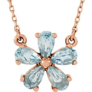 Collar de flor de topacio azul cielo rosa de 14 K de 16 - Imagen 1 de 1