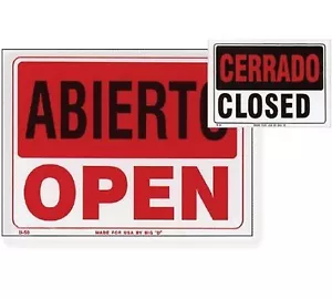  9" X 12" Abierto Sign w/ Cerrado Sign on Back, 2pc - Picture 1 of 1