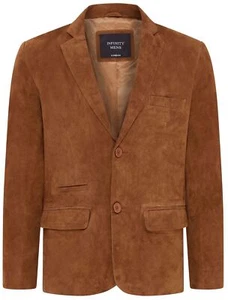 Mens Tan Suede Blazer Jacket Soft Real Italian Leather Fitted Vintage Coat - Picture 1 of 6