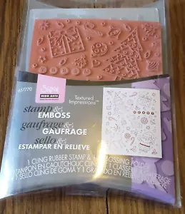 Sizzix / Hero Arts Stamp & Emboss Textured Background Merry Christmas Set - Picture 1 of 5