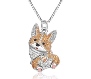 Collier Chien Corgi en strass, avec chaîne de 50 cm, Neuf - Picture 1 of 1